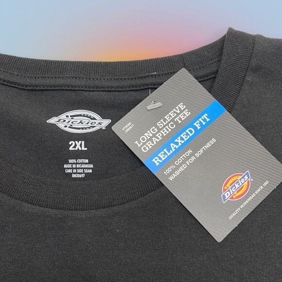 DICKIES Men’s 2XL Black Long Sleeve Graphic Logo Tee Shirt - Picture 2 of 4